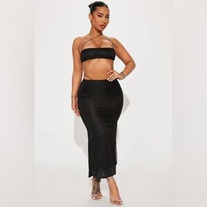 Fashion Nova Black Glitter Skirt Set